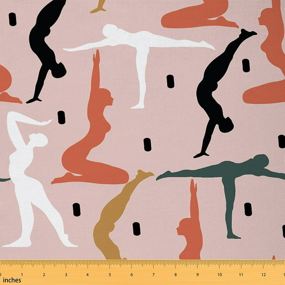 Feelyou Gymnastics Fabric by the Yard 10 Yards for Kids, Yoga Print Room Decor Fabric by the Yard, Modern Sports Lover Fabric for Sewing, Breathable Home Decor