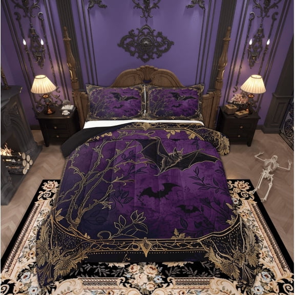 Feelyou Halloween Bat 01, Mystic Jungle Animal Twin Comforter Sets, Western Tribal Botanical Reversible Bedding Set, Breathable Home Decor, 2pcs