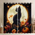thumbnail image 1 of Feelyou Halloween Black Cat Black Out Curtains for Kids, Mystic Moon Curtains Pack of 2 (42x63 Each), Rustic Groovy Floral Bedroom Curtains, Blackout Curtains Room Decor, 1 of 6