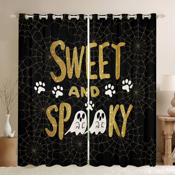 Feelyou Halloween Cute Ghost Curtains Pack of 2 (42x84 Each) for Kid, Sweet and Spooky Curtains Blackout, Gothic Spider Web Bedroom Curtains, Black Out Curtains Decor