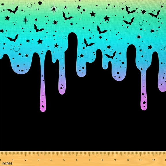 Feelyou Halloween Fabric by the Yard 1 Yard for Teens, Spooky Bat Print Room Decor Fabric by the Yard, Mystic Stars Print Fabric for Sewing, Super Cozy Room Decor