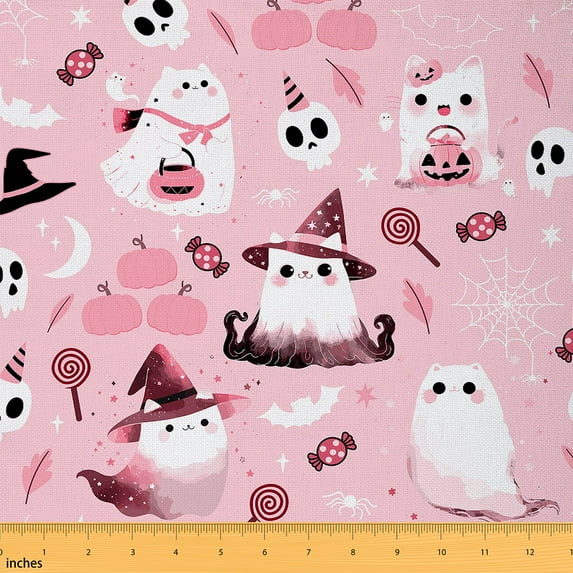 Feelyou Halloween Fabric by the Yard 5 Yards for Teens, Light Pink Room Decor Fabric by the Yard, Kawaii Ghost Fabric for Sewing, Luxury Bedroom Decor