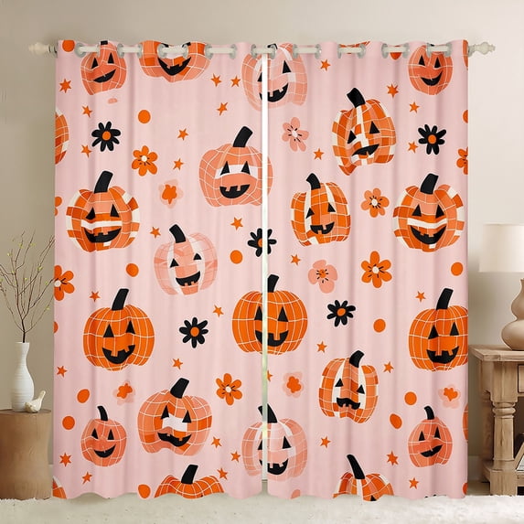Feelyou Halloween Festival Blackout Curtains, Funny Orange Pumpkin Curtains Pack of 2 (38x45 Each), Trick or Treat Window Curtains, Curtains and Drapes Home Decor