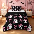thumbnail image 1 of Feelyou Halloween Ghost Bow Twin Comforter Sets, Spooky Skull Pumpkin Bedding Set, Black Reversible, 2-Piece, 1 Comforter and 2 Pillowcases, 1 of 7
