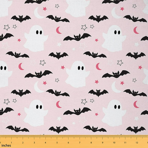 Feelyou Halloween Ghost Fabric by the Yard 1 Yard, Kawaii Cartoon Bat Sewing Fabric, Teens Boys Girls Home Decor Fabric by the Yard, Ultra Soft Home Decor