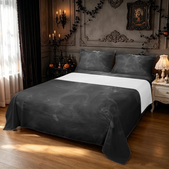 Feelyou Halloween Ghost Queen Sheets, Western Horror Goth Queen Sheet Sets, Gray, 4-Piece, 1 Flat Sheet, 1 Fitted Sheet and 2 Pillowcases