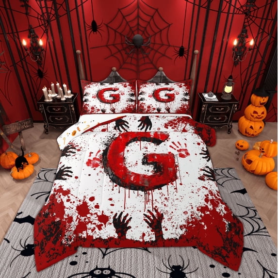 Feelyou Halloween Monogrammed 01, Initial G Letter Twin Comforter Sets, Horror Gothic Style Reversible Bedding Set, Super Cozy Room Decor, 2pcs