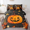 thumbnail image 1 of Feelyou Halloween Pumpkin Child Bedding Comforter Set 7 Pieces, Autumn Leaf Full Bedding Set, Black Orange Reversible Fitted Sheet Flat Sheet, Lightweight Room Decor, 1 of 7