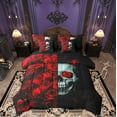 thumbnail image 1 of Feelyou Halloween Skeleton Bedding Comforter Set 7pcs, Romantic Red Rose Queen Bedding Sets, Couple Valentines Day Reversible Queen Sheet Sets, Breathable Home Decor, 1 of 7