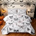 thumbnail image 1 of Feelyou Halloween Skull Quilt King, Hippie Moth Daisy King Coverlet Set, Gray White, 3pcs, 1 Comforter and 2 Pillowcases, 1 of 7