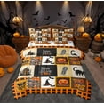 thumbnail image 1 of Feelyou Halloween Witch Hat Bedding Comforter Set 7pcs, Mystic Gothic Castle Queen Bedding Sets, Black Orange Patchwork Buffalo Reversible Queen Sheet Sets, Lightweight Room Decor, 1 of 7