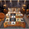 thumbnail image 1 of Feelyou Halloween Witch Hat Twin Bedding Sets 7-Piece, Mystic Gothic Castle Bedding Comforter Set, Black Orange Patchwork Buffalo Reversible Sheet Sets, Lightweight Room Decor, 1 of 7