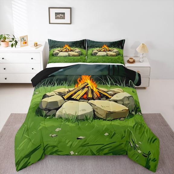 Feelyou Happy Camping Bedding Comforter Set for Kids, Rustic Farmhouse Adventure Twin Comforter Sets, Jungle Camper Reversible Bedding Set, Lightweight Room Decor, 2-Piece