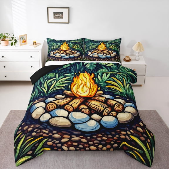 Feelyou Happy Camping Bedding Comforter Set for Kids, Rustic Farmhouse Adventure Twin Comforter Sets, Jungle Camper Reversible Bedding Set, Super Cozy Room Decor, 2-Piece
