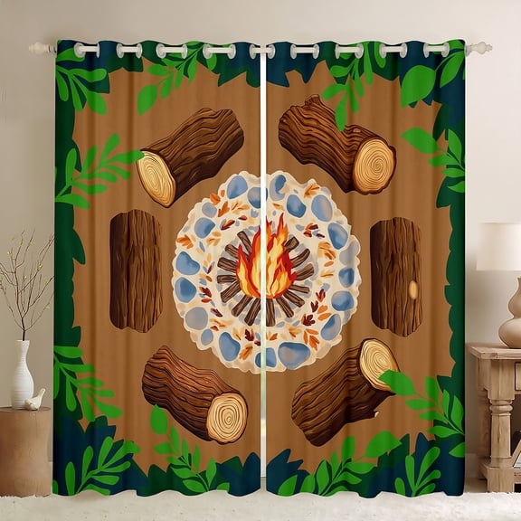 Feelyou Happy Camping Curtains Pack of 2 (42x84 Each) for Kids, Rustic Farmhouse Adventure Curtains Blackout, Jungle Camper Bedroom Curtains, Blackout Curtains Room Decor