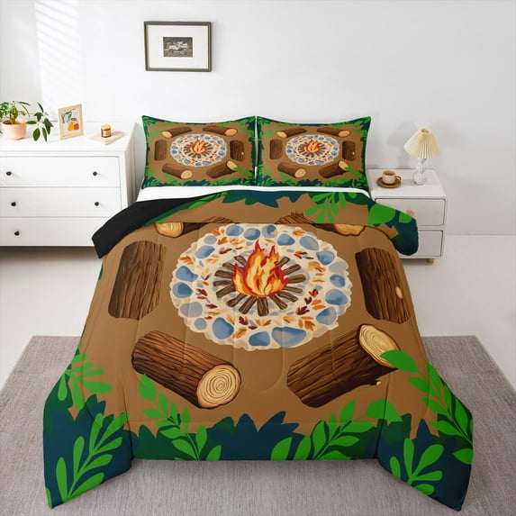 Feelyou Happy Camping Full Size Comforter Sets for Kids, Rustic Farmhouse Adventure Bedding Comforter Set, Jungle Camper Reversible Bedding Sets, Lightweight Room Decor, 3-Piece