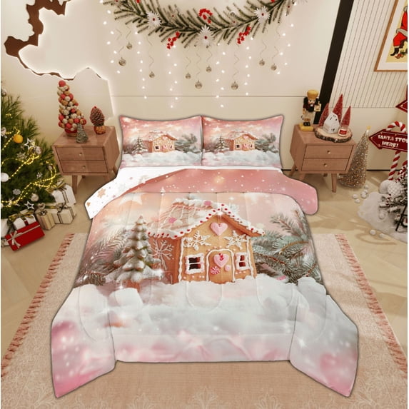 Feelyou 2-Piece Happy Xmas Twin Comforter Set, Girls Stars Xmas Tree