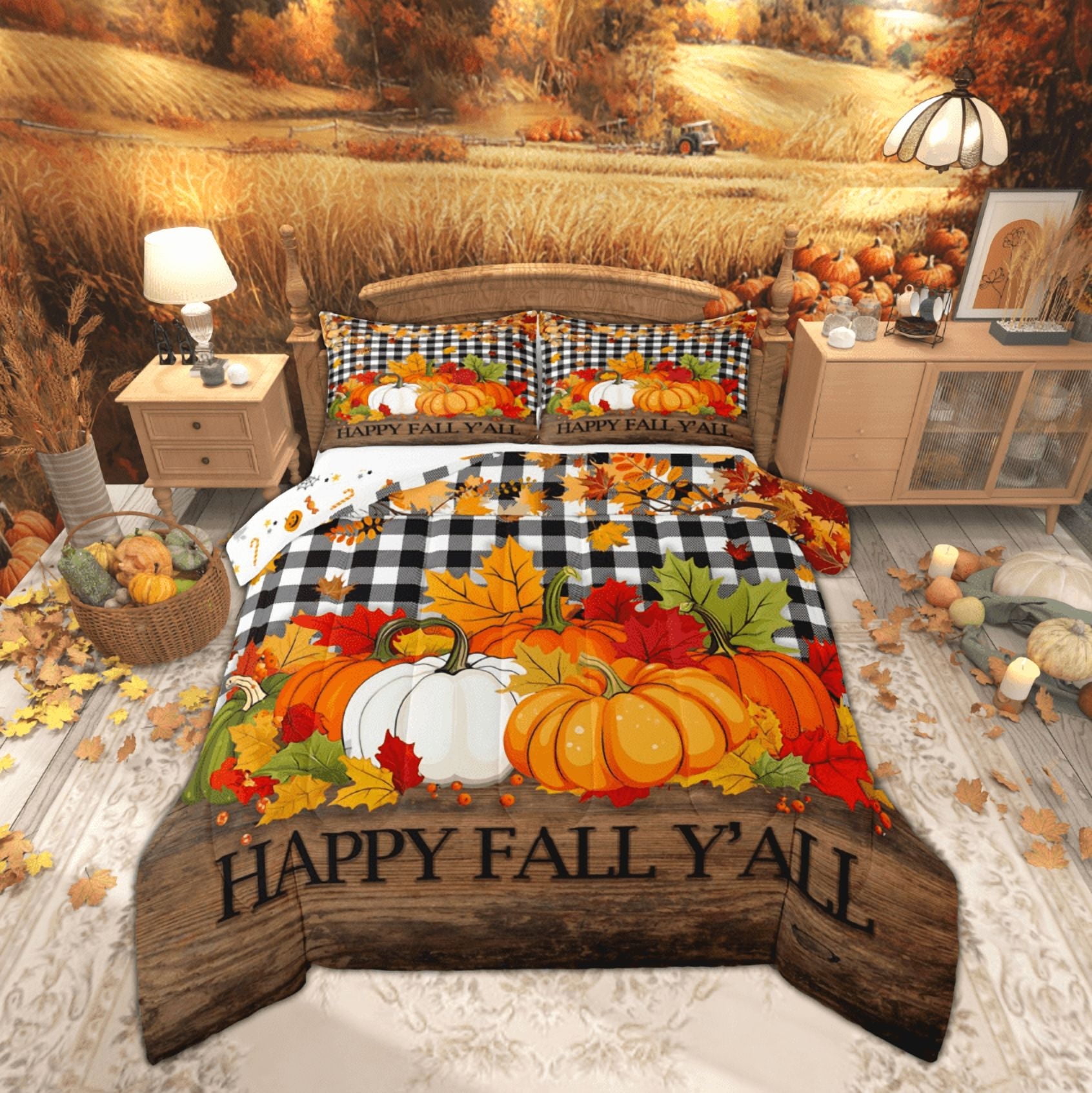 Feelyou Happy Fall Queen Comforter Set, Harvest Autumn Pumpkin Bedding ...