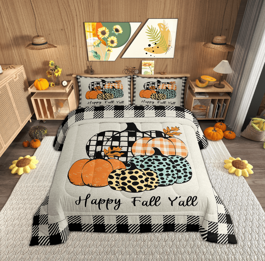 Feelyou Happy Fall Yall Bedding Comforter Set, Black Grey Buffalo Twin ...