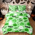 thumbnail image 1 of Feelyou Happy Halloween Ghost Pumpkin Twin Bedding, Cute Bat Rainbow Bedding Comforter Set, Green, Halloween Reversible, 7pcs, 1 of 7