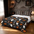 thumbnail image 1 of Feelyou Happy Halloween Queen Sheets, Cartoon Pumpkin Ghost Queen Sheet Sets, Black Orange, 4 Pieces, 1 Flat Sheet, 1 Fitted Sheet and 2 Pillowcases, 1 of 5