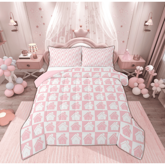 Feelyou Happy New Year Full Size Comforter Sets, Winter Christmas Cabin Bedding Comforter Set, Kawaii Cartoon Buffalo Reversible Bedding Sets, Super Cozy Room Decor, 3 Pieces