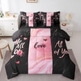 thumbnail image 1 of Feelyou Happy Valentine's Day Comforter Set 7pcs, Marble Black Pink Full Bedding Set, 1 of 8