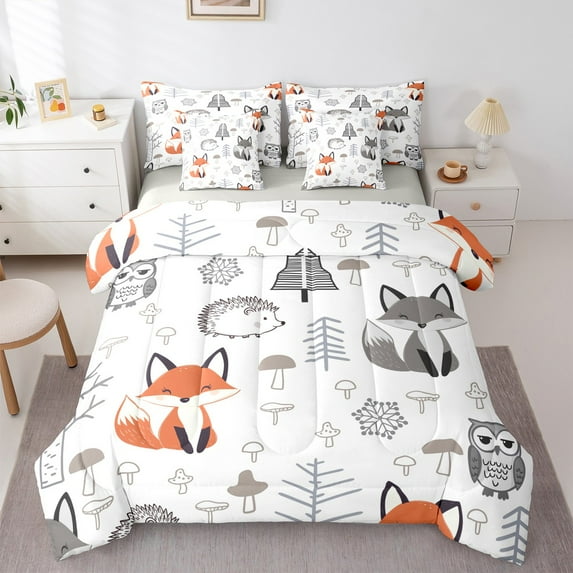 Feelyou Hedgehog Fox Animal Twin Bedding Sets 7-Piece, Farmhouse Plant Bedding Comforter Set, Teen Boy Girl Kid Reversible Sheet Sets, Breathable Home Decor