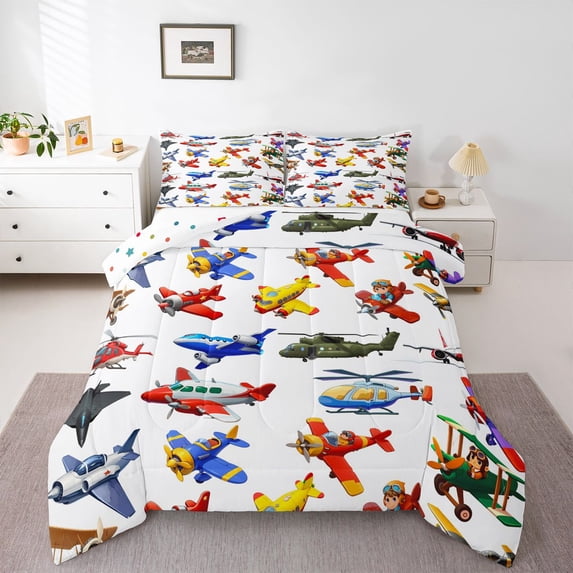 Feelyou Helicopter Boys Full Size Comforter Sets, Plane Aircraft Bedding Sets, 3pcs