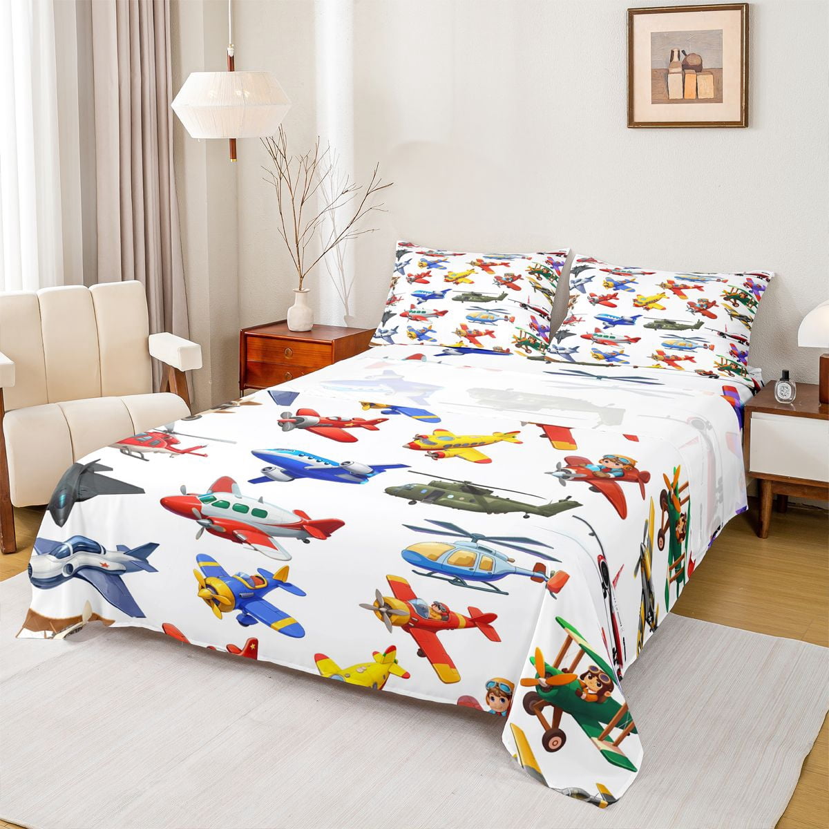 Feelyou Helicopter Boys Full Size Sheets, Cartoon Plane Aircraft Bed ...