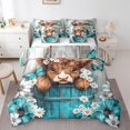 thumbnail image 1 of Feelyou Highland Cattle Kids Bedding Comforter Set 7 Pieces, Groovy Daisy Flower Full Bedding Set, Cyan Wooden Plank Fitted Sheet Flat Sheet, Lightweight Room Decor, 1 of 7