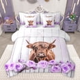 thumbnail image 1 of Feelyou Highland Cow Bedding Comforter Set 7 Pieces, Dreamy Purple Rose Flower Full Bedding Set, Rustic Animal Reversible Fitted Sheet Flat Sheet, Breathable Home Decor, 1 of 8