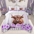 thumbnail image 1 of Feelyou Highland Cow Bedding Comforter Set, Dreamy Purple Rose Flower Twin Comforter Sets, Rustic Animal Reversible Bedding Set, Breathable Home Decor, 2pcs, 1 of 8
