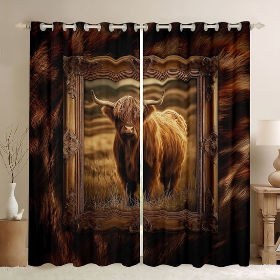 Feelyou Highland Cow Blackout Curtains Set of 2 (52x84 Each), Animal Window Curtains