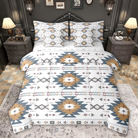 Feelyou Hippie Abstract Aztec Twin Bedding Sets 7-Piece, White Green Abstract Bedding Comforter Set, Teens Adult Women Men Reversible Sheet Sets, Super Cozy Room Decor