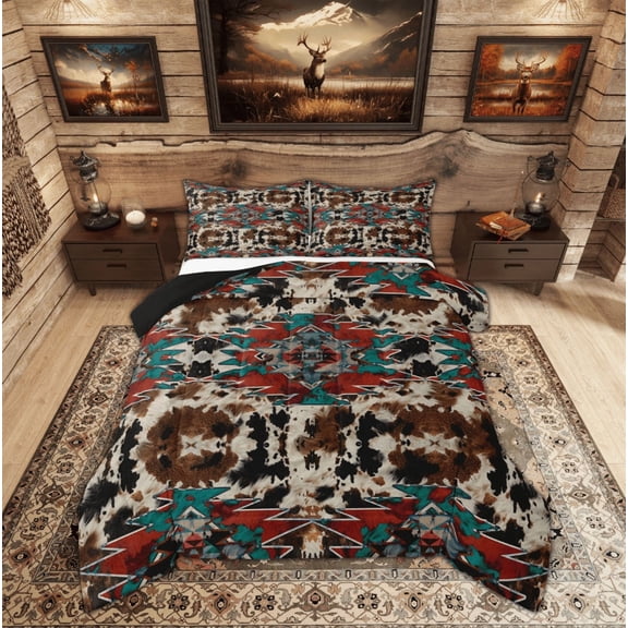 Feelyou Hippie Aztec 01, Farmhouse Cow Print Twin Comforter Sets, Southwestern Style Reversible Bedding Set, Luxury Bedroom Decor,2-Piece