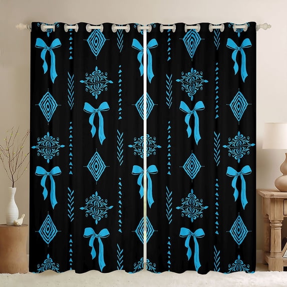Feelyou Hippie Aztec Damask Black Out Curtains, Bow Curtains Pack of 2 (42x63 Each)