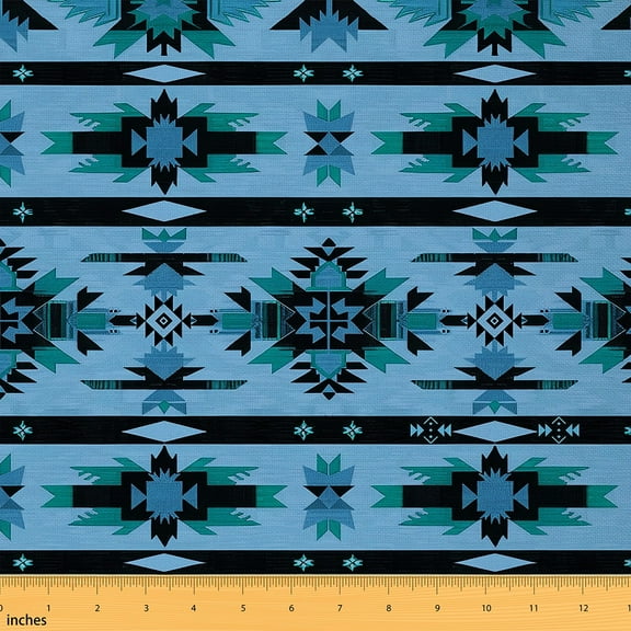 Feelyou Hippie Aztec Kids Fabric by the Yard 1 Yard, Deep Sky Blue Room Decor Fabric by the Yard, Bohemian Western Fabric for Sewing, Luxury Bedroom Decor