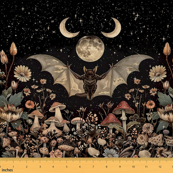 Feelyou Hippie Bat Print Fabric by the Yard 1 Yard, Tribal Jungle Plant Sewing Fabric, Boho Moon Galaxy Home Decor Fabric by the Yard, Ultra Soft Home Decor