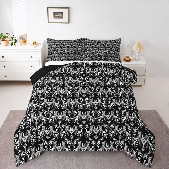 Feelyou Hippie Bat Teen Full Size Comforter Sets, Mandala Damask Floral Bedding Sets, 3pcs