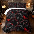thumbnail image 1 of Feelyou Hippie Bat Twin Quilt Set, Spooky Gothic Floral Twin Coverlet Set, Black Red, 2-Piece, 1 Comforter and 1 Pillowcase, 1 of 7
