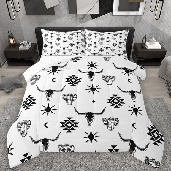 Feelyou Hippie Bohemian Aztec Bedding Comforter Set, White Black Triangle Twin Comforter Sets, Southwestern Theme Reversible Bedding Set, Ultra Soft Bedroom Decor, 2pcs