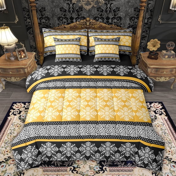 Feelyou Hippie Boho Damask Twin Bedding Sets 7-Piece, Retro Bohemian Bedding Comforter Set