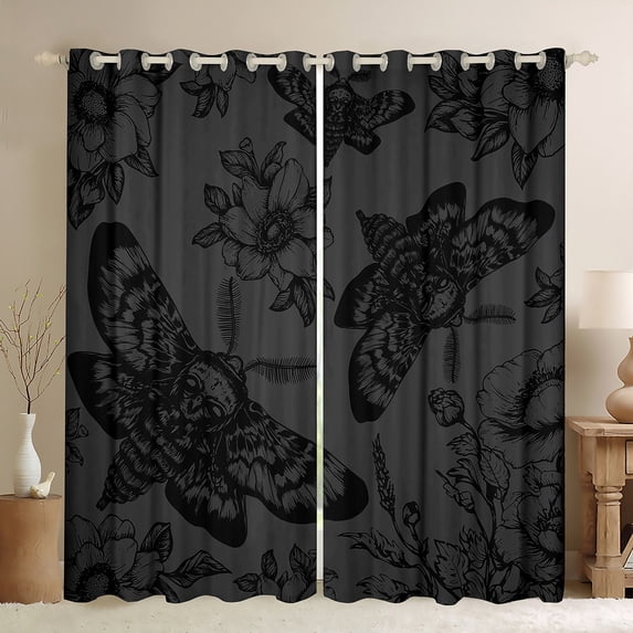 Feelyou Hippie Butterfly Black Out Curtains, Boho Moth Animal Curtains Pack of 2 (42x63 Each), Western Mandala Flower Bedroom Curtains, Curtains and Drapes Decor