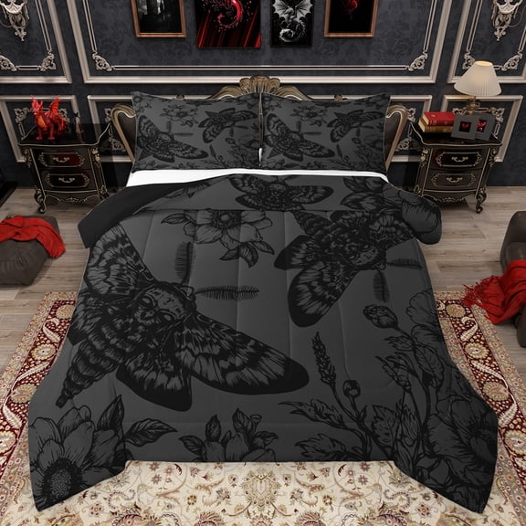 Feelyou Hippie Butterfly Queen Comforter Set, Boho Moth Animal Bedding Sets, Western Mandala Flower Reversible Bedding Comforter Set, Luxury Bedroom Decor, 3-Piece