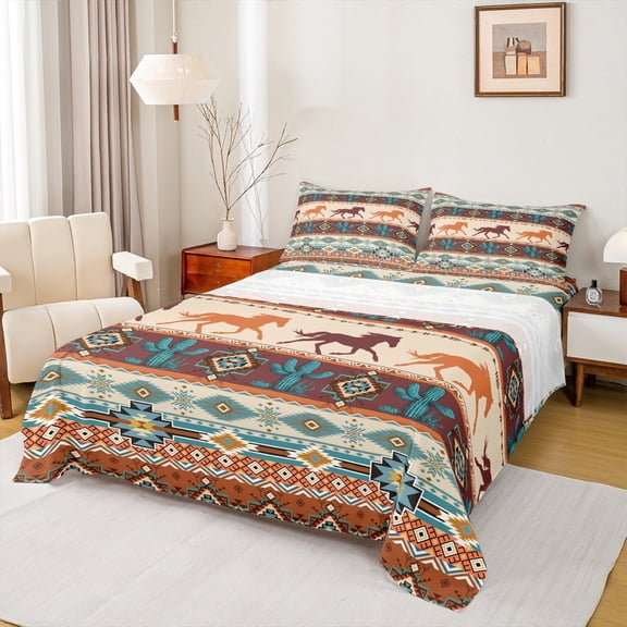 Feelyou Hippie Cactus Bed Sheets, Rustic Horse Animal King Sheets, Southwestern Style Sheet Set, Breathable Home Decor,4 Pieces