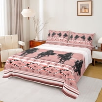 Feelyou Hippie Cowboy Horse Twin Sheet Sets, Pink Aztec Abstract Bedding, 3pcs
