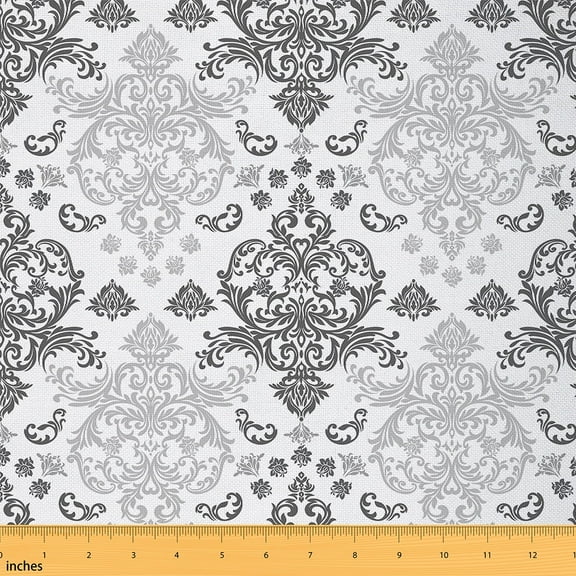 Feelyou Hippie Damask Child Fabric by the Yard 2 Yards, White Flower Print Sewing Fabric, Tribal Boho Style Home Decor Fabric by the Yard, Luxury Bedroom Decor