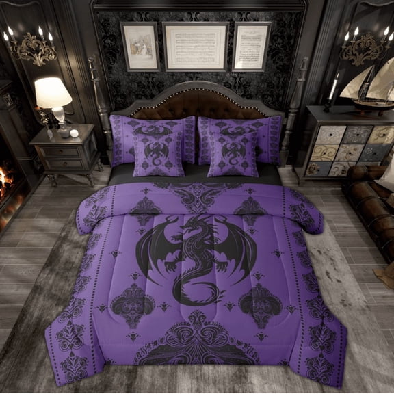 Feelyou Hippie Damask Print Twin Bedding Sets 7-Piece, Dreamy Bohemian Flower Bedding Comforter Set, Tribal Dragon Reversible Sheet Sets, Lightweight Room Decor