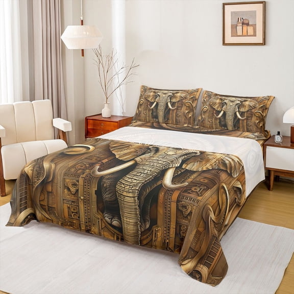 Feelyou Hippie Elephant Child Bed Sheets, Tribal Western Animal King Sheets, Egypt Bohemian Style Sheet Set, Luxury Bedroom Decor, 4-Piece